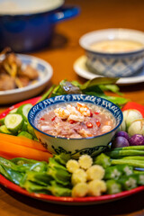 Shrimp Paste Chili Paste with blanched vegetables