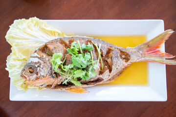 deep fried fish serve with fish sauce