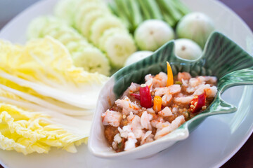 Shrimp Paste Chili Paste with blanched vegetables