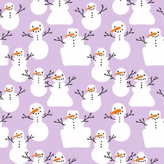 Winter seamless print with snowman and snowflakes for Christmas wrapping paper and fabrics and kids