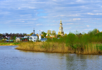 Panorama of Suzdal by the river - obrazy, fototapety, plakaty