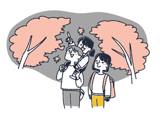 紅葉を見にきた家族　自然の中で余暇を楽しむ人々