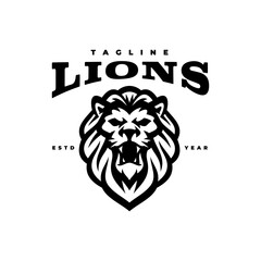 Angry lion head mascot logo design. Line art vector illustration