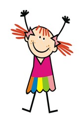 One girl with hands up, humorous vector illustration, conceptual design