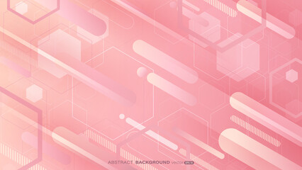 Abstract background design with pink gradient capsule, hexagon and geometric shape