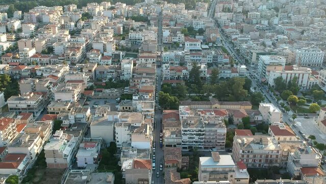 Aerial video city of Sparti city Greece. Sparti was founded to commemorate the famous ancient town of Sparta in Laconia, Greece