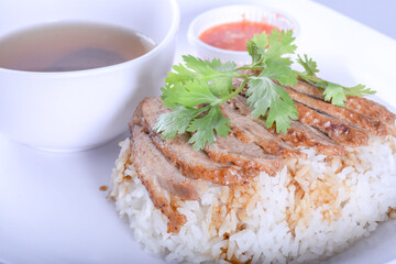 Rice roasted duck with sauce thai food