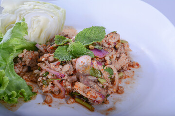 spicy minced pork salad, minced pork mash with spicy, Thai food