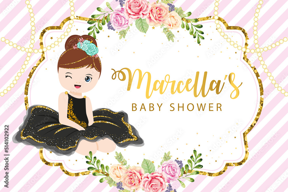 Wall mural baby girl shower banner design with cute ballerina