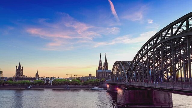 Skyline of Cologne with Rhine River & Hohenzollern Bridge