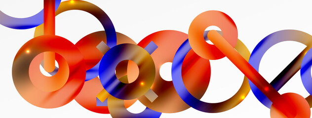 Minimal geometric abstract background. Shiny and glossy circle, line and round shapes design. Trendy techno business template for wallpaper, banner, background or landing