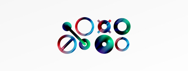 Minimal geometric abstract background. Shiny and glossy circle, line and round shapes design. Trendy techno business template for wallpaper, banner, background or landing