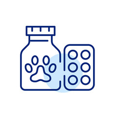 Animal medicine. Pills with paw symbol. Pixel perfect, editable stroke line art icon