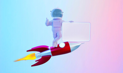 3d rendering Astronaut holding billboard saying good