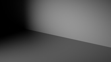 3D rendering. Abstract black space with space to place products or models. Black platform with a lateral light.