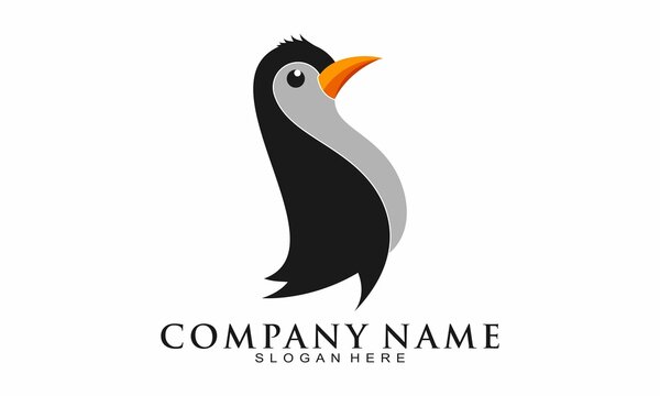 Black penguin illustration vector logo