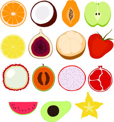 Halfcut Fruits Icon Set