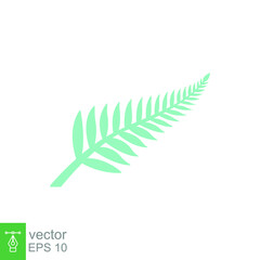 Fern icon. Simple flat style. Leaf, logo, nz, kiwi, maori, silhouette, bird, sign, new zealand symbol concept design. Vector illustration isolated on white background. EPS 10