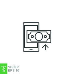 Top up payment line icon. Simple outline style. Mobile, card, phone, prepaid, credit, business concept. Sign symbol design. Vector illustration isolated on white background. EPS 10