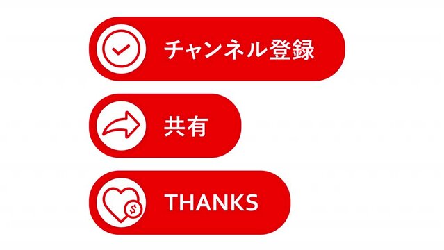動画チャンネル用のチャンネル登録ボタン。 
ベル、共有、サンクスの３セット。	
