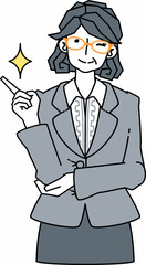 ウインクをするスーツ姿の女性のイラスト