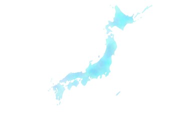 淡い水彩の日本列島　水色