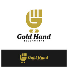 Gold Hand Logo Design Template. Clench Hand logo concept vector. Creative Icon Symbol