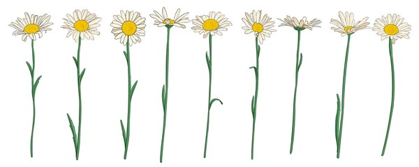 daisy flowers, vector drawing wild plant isolated at white background , hand drawn botanical illustration - obrazy, fototapety, plakaty