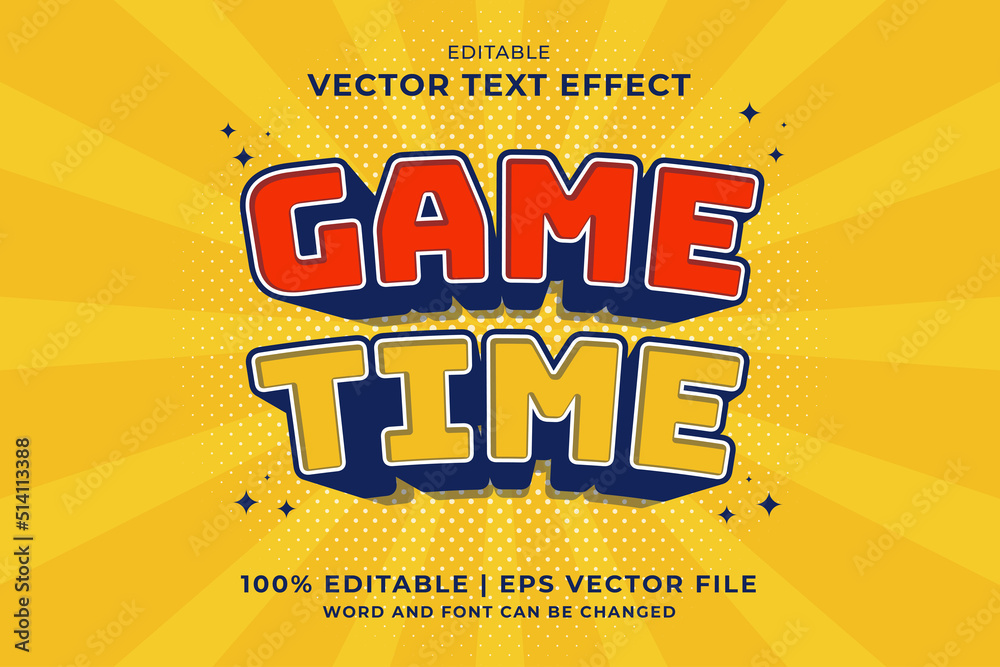 Wall mural Editable text effect - Game Time 3d cartoon template style premium vector