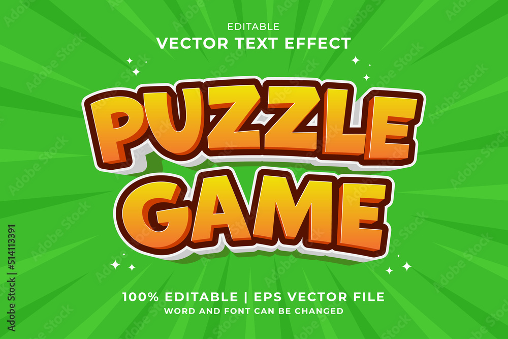 Fototapete editable text effect - puzzle game 3d cartoon template style premium vector