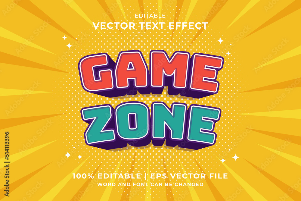 Fototapete editable text effect - game zone 3d cartoon template style premium vector