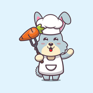 Cute rabbit chef mascot cartoon character with carrot