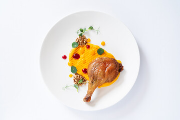 chicken leg with pumpkin puree