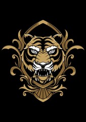Obraz premium Tiger head with ornament frame