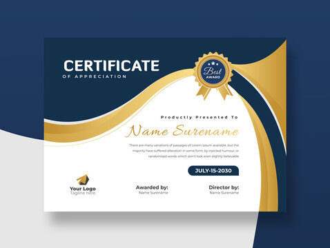 Golden gradient color Certificate Award Design Template, Modern Certificate Template Vector Design