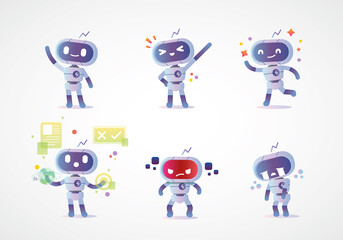 smart modern robot with different pose and emotional collection set