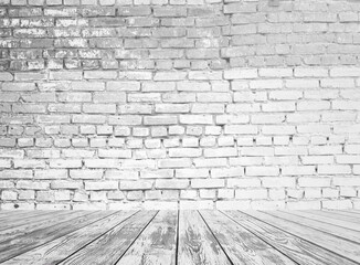 gray interior with brick wall