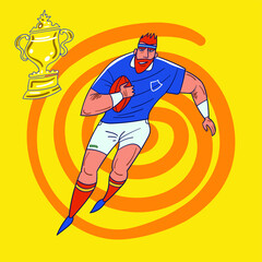 Rugby player with ball in hands. Sports illustration style