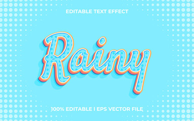 rainy morning 3d text effect with pastel color theme. blue typography template for minimalist tittle