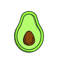 Slice isolated vector avocado in retro style on white background