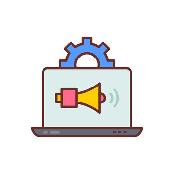 laptop with gear and megaphone icon clip art preview