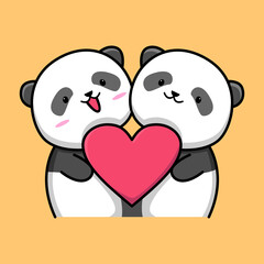 Fototapeta premium cute couple panda holding love cartoon design