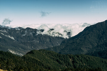 Mountains with Trees and Clouds
