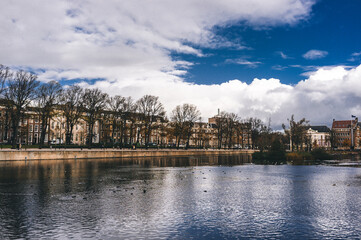 Fototapeta premium landscape with river and houses