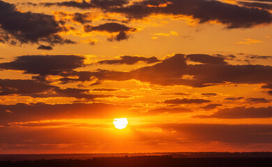 Colorful sunset in fields and hills in Ukraine