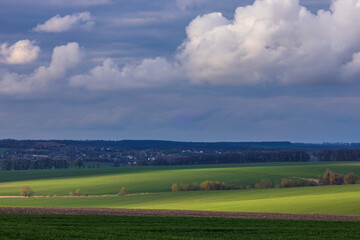 Clouds moving  across the sky over rural fields in Ukraine
