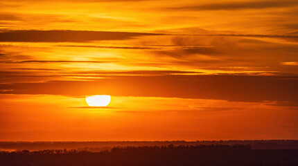 Colorful sunset in fields and hills in Ukraine