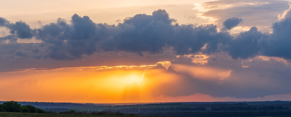 Sunset over the fields in Ukraine