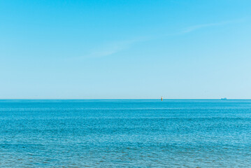 Beautiful morning skyline blue sky,water, sea, ocean. Calm, cool, relaxing water. cold background,copy space.