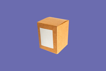 Closed brown cardboard box on a purple,veri peri color isolated background.White blank space for text.